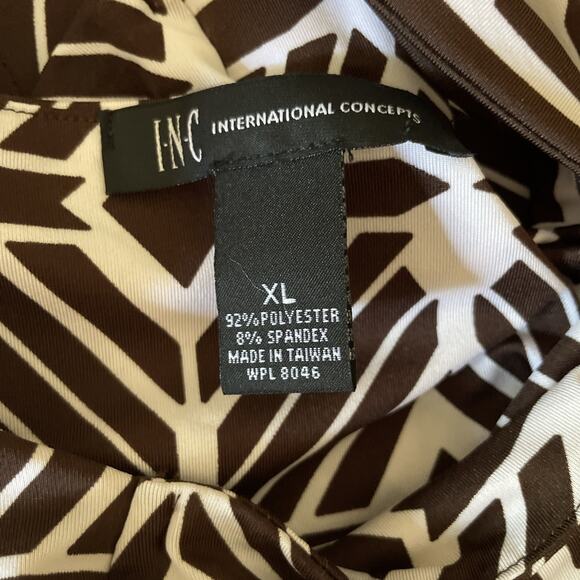 Vtg INC International Concepts Asymmetric Dress Womens XL Brown Aztec Babydoll - Picture 3 of 8